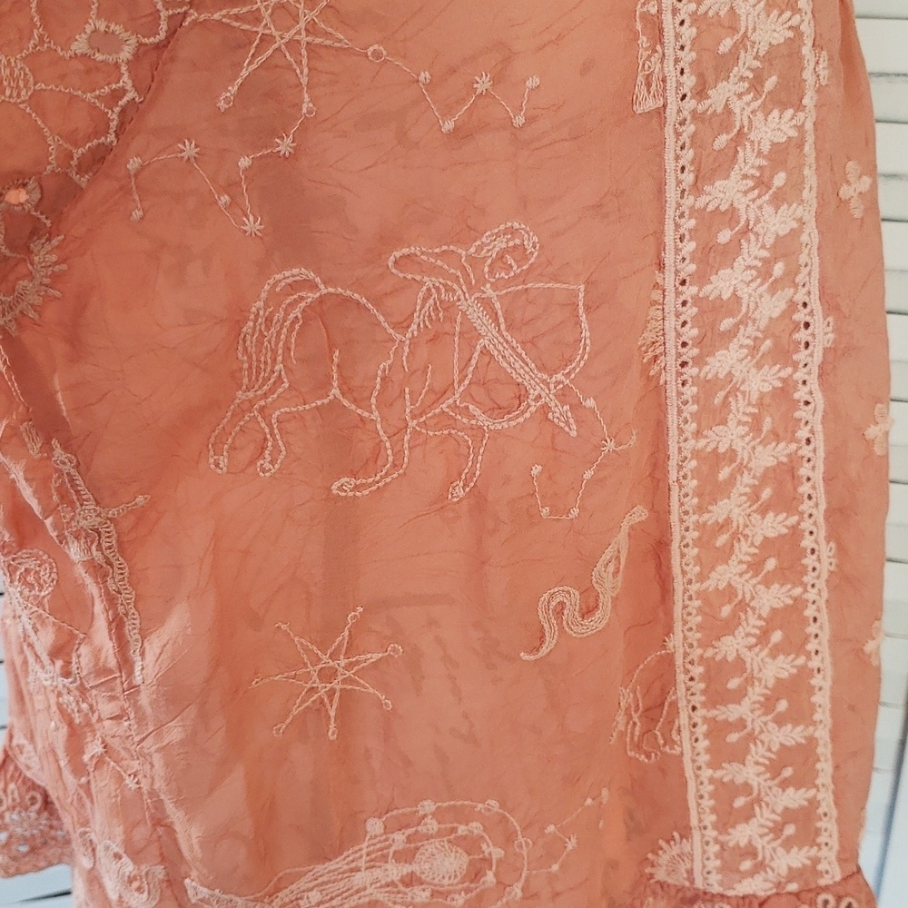 Johnny Was Lace Embroidered Short Sleeves Blouse in Peach - Picture 4 of 7